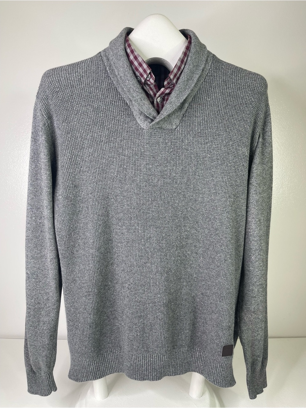 Cedarwood State D26 Shawl Collar Sweater Layered Gingham Gray Men’s Size Medium